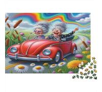 Granny Rainbow Car 1000 Piece Puzzle Red Convertible Ride Precision-cut Interlocking Pieces Vivid Colors Detailed Artwork For Adults 38x26cm/1000pcs