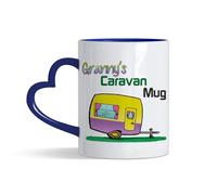 Granny’s Caravan Coffee Mug - Fun Retro Caravan Design, Gift for Grandmother, Camper Van & Caravan Lovers, 11oz Heart Handle Cup, Coffee, Tea Mug. (Navy Blue)