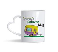 Granny’s Caravan Coffee Mug - Fun Retro Caravan Design, Gift for Grandmother, Camper Van & Caravan Lovers, 11oz Heart Handle Cup, Coffee, Tea Mug. (White)