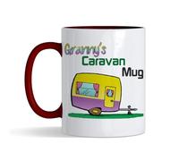 Granny’s Caravan Coffee Mug - Fun Retro Caravan Design, Gift for Grandmother, Camper Van & Caravan Lovers, Inside Coloured Mug,Ceramic Coffee, Tea Mug. (Burgundy)