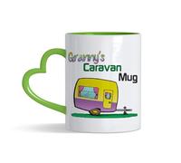 Granny’s Caravan Coffee Mug - Fun Retro Caravan Design, Gift for Grandmother, Camper Van & Caravan Lovers, 11oz Heart Handle Cup, Coffee, Tea Mug. (Green)