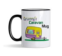 Granny’s Caravan Coffee Mug - Fun Retro Caravan Design, Gift for Grandmother, Camper Van & Caravan Lovers, Coloured Rim Mug, Coffee, Tea Mug. (Black Rim)