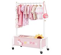 GRANNY SAYS Baby Clothes Rail with Wheels, Free Standing Dressing Up Rail for Girls, Metal Wheeled Clothes Rack for Children, Kids Wardrobe Hanging Rail for Nursery Child's Room Toddler Bedroom, Pink