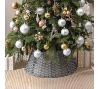GRANNY SAYS Christmas Tree Skirt Wicker, Waterproof Christmas Tree Basket, Rustic Wicker Tree Skirt for Holiday Decorations, Christmas Tree Collar, Decorative Xmas Tree Skirt, 57cm Diameters, Grey