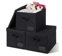 GRANNY SAYS Cloth Storage Bins with Lids, Pack of 3 Fabric Boxes with Lid for Wardrobe Organization, Black Baskets for Shelves, Foldable Boxes Closet Organising Clothes