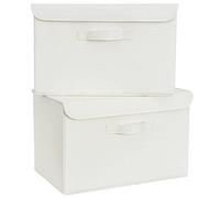 GRANNY SAYS Cloth Storage Boxes Lidded, Pack of 2 Folding Top of Wardrobe Storage Boxes with Lids, Fabric Baskets for Shelves Organising Linen Clothes Organisation, Cream White, 40 x 26 x 25.5 cm