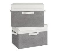 GRANNY SAYS Cloth Storage Boxes with Lids, Pack of 2 Lidded Storage Boxes Large for Shelf Organising, Top of Wardrobe Organisers with Lids Pretty, Closet Space Saving, White&Grey, 43 x 30 x 29 cm