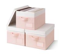 GRANNY SAYS Clothes Storage Boxes with Lids, Pack of 3 Pink Storage Boxes with Lid, Wardrobe Box Organiser, Fabric Baskets for Shelves, Foldable Box for Bedroom Organising Clothes Toys