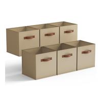 GRANNY SAYS Cube Storage Boxes 27x27 cm, Pack of 6 Fabric Storage Cubes, Cloth Square Baskets for Shelves, Foldable Cube Boxes, Cubby Unit Bins for Organising Accessories, Khaki