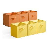 GRANNY SAYS Cube Storage Boxes 27x27 cm, Pack of 6 Fabric Storage Cubes, Square Cloth Baskets for Shelves, Foldable Cube Boxes, Cubby Unit Bins for Organising Accessories, 3 Yellow & 3 Orange