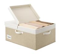GRANNY SAYS Fabric Storage Box with Lid, Large Storage Basket for Shelves, Decorative Cloth Basket Organiser, Foldable Bin with Lids for Bedroom Wardrobe Organising Clothes, Extra Large, White&Khaki