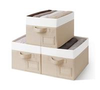 GRANNY SAYS Fabric Storage Boxes, Pack of 3 Storage Baskets for Shelves Organizing, Large Storage Box Organizer for Storage Organization, Closet Organizers and Storage for Clothes, White/Kahki
