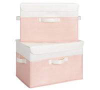GRANNY SAYS Fabric Storage Boxes with Lids, Pack of 2 Decorative Storage Boxes with Lids for Shelves, Baskets Lids for Organising Clothes, Pretty Wardrobe Organiser, White&Pink, 40 x 26 x 25.5 cm