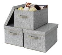 GRANNY SAYS Fabric Storage Boxes with Lids, Pack of 3 Grey Storage Box with Lid, Wardrobe Storage Organiser, Storage Baskets for Shelves, Foldable Storage Box for Bedroom Organising Clothes Toys