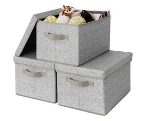GRANNY SAYS Fabric Storage Boxes with Lids, Pack of 3 Grey Storage Box with Lid, Wardrobe Storage Organiser, Storage Baskets for Shelves, Foldable Storage Box for Bedroom Organising Clothes Toys