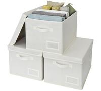 GRANNY SAYS Fabric Storage Boxes with Lids, Pack of 3 White Storage Boxes with Lid, Durable Containers with Lids for Storage, Large Cloth Baskets for Shelves Organising Towels Toys Jumpers