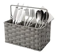 GRANNY SAYS Grey Utensil Holder, Pack of 1 Cutlery Holder for Table, Handwoven Wicker Utensil Organiser, Large Utensil Holder with Handle, Spoon Holder for Picnic Party, Kitchen Utensils Organiser