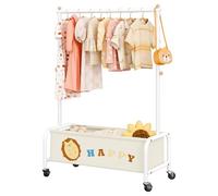 GRANNY SAYS Kids Clothes Rail with Wheels, Heavy Duty Dressing Up Rail for Kids, Free Standing Clothes Rack for Children, Toddler Wardrobe Clothing Rail for Nursery Child's Room Organising, Beige