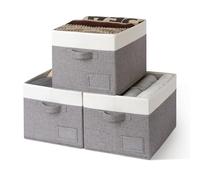 GRANNY SAYS Large Storage Bins, Pack of 3 Closet Baskets Storage Organization, Fabric Storage Boxes Storage Organization, Foldable Storage Bins for Shelves, Decorative Storage Containers, White/Grey