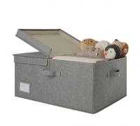 GRANNY SAYS Large Storage Box with Lid, Fabric Box for Shelves, Top of Wardrobe Storage Bin, Foldable Container with Lid for Organising Clothes, Bedroom Organiser Basket, Extra Large, Dark Grey