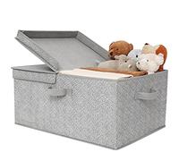 GRANNY SAYS Large Storage Box with Lid, Fabric Storage Basket for Shelves, Top of Wardrobe Organiser Box, Foldable Clothes Container with Lid for Bedroom Closet Shelf Organising, Extra Large, Grey