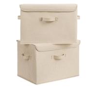 GRANNY SAYS Large Storage Boxes with Lids, Pack of 2 Lidded Storage Boxes for Shelf Organising Clothes, Top of Wardrobe Organisers with Lids Pretty, Closet Space Saver, Khaki, 43 x 30 x 29 cm