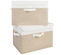 GRANNY SAYS Large Storage Boxes with Lids, Pack of 2 Lidded Storage Boxes for Shelf Organising Clothes, Top of Wardrobe Organisers with Lids Pretty, Closet Space Saver, White&Khaki, 43 x 30 x 29 cm