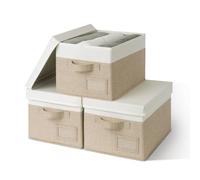 GRANNY SAYS Large Storage Boxes with Lids, Pack of 3 Cloth Storage Boxes with Lid, Wardrobe Box Organisers, Clothes Baskets for Shelves, Foldable Box for Bedroom Organising, Khaki