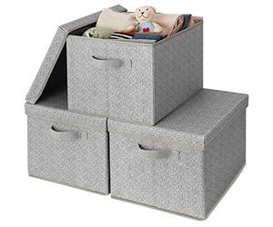 GRANNY SAYS Large Storage Boxes with Lids, Pack of 3 Collapsible Storage Boxes, Wardrobe Box Organisers for Organising Clothes, Decorative Box Lidded, Fabric Basket with Handle, Grey