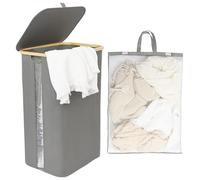 GRANNY SAYS Laundry Basket with Lid, Pack of 1 Fabric Washing Basket for Laundry, Extra Large Foldable Laundry Hamper, Decorative Slim Laundry Bin for Bathroom Corner, Linen Clothes Hamper, Grey