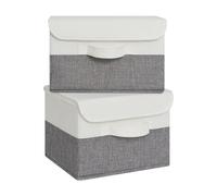GRANNY SAYS Small Storage Boxes with Lids, Pack of 2 Folding Wardrobe Storage Boxes Lidded, Fabric Baskets for Bedroom Shelves Organising, Wardrobe Organisation, White&Grey, 25.5 x 20.5 x 17.5 cm