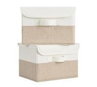 GRANNY SAYS Small Storage Boxes with Lids, Pack of 2 Folding Wardrobe Storage Boxes Lidded, Fabric Baskets for Shelves Organising Organisation, White&Khaki, 25.5 x 20.5 x 17.5 cm