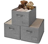 GRANNY SAYS Storage Baskets with Label Holder, Pack of 3 Large Fabric Storage Bins, Dark Grey