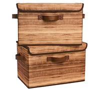 GRANNY SAYS Storage Boxes with Lid for Wardrobe, Pack of 2 Lidded Storage Boxes Collapsible, Fabric Baskets for Shelves Organising, Top of Wardrobe Organisation, Wood-Grain Yellow, 40 x 26 x 25.5 cm