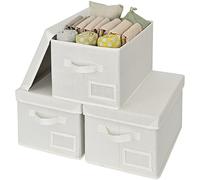 GRANNY SAYS Storage Boxes with Lids, Fabric Shelf Organiser for Wardrobe, Durable Linen Organisers and Baskets Pants Hoodies Organisation Label Holder, Pearl White, 3-Pack, XLarge (clothesbins-7WL)