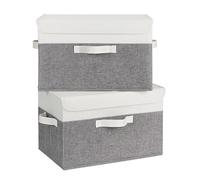 GRANNY SAYS Storage Boxes with Lids, Pack of 2 Decorative Storage Boxes with Lids for Shelves, Lidded Fabric Baskets for Organising Clothes, Pretty Wardrobe Organiser, White&Grey, 40 x 26 x 25.5 cm