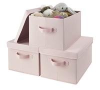 GRANNY SAYS Storage Boxes with Lids Pretty, Pack of 3 Clothes Storage Boxes for Wardrobe, Foldable Box for Organising Bedroom, Fabric Baskets with Label Holder, Pink, 37.5 x 26.5 x 22 cm