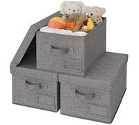 GRANNY SAYS Storage Boxes with Lids Pretty, Pack of 3 Clothes Storage Boxes for Wardrobe, Foldable Storage Box for Organising, Dark Grey Storage Basket with Label Holder, Closet Organizers and Storage