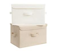GRANNY SAYS Top of Wardrobe Storage Boxes with Lid, Pack of 2 Collapsible Storage Boxes Lidded, Fabric Baskets for Shelves Organising Clothes, Closet Organisation Containers, White and Khaki