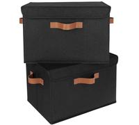 GRANNY SAYS Top of Wardrobe Storage Boxes with Lid, Pack of 2 Collapsible Storage Boxes Lidded, Fabric Baskets for Shelves Organising Clothes, Closet Organisation Containers, Black, 40 x 26 x 25.5 cm