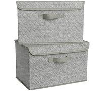 GRANNY SAYS Wardrobe Storage Boxes with Lid, Pack of 2 Collapsible Storage Boxes Lidded, Fabric Baskets for Shelves Organising Clothes, Top of Wardrobe Organisation Pretty, Grey, 40 x 26 x 25.5 cm