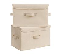 GRANNY SAYS Wardrobe Storage Boxes with Lid, Pack of 2 Collapsible Storage Boxes Lidded, Large Fabric Baskets for Shelves Organising, Top of Wardrobe Organisation, Khaki, 40 x 26 x 25.5 cm