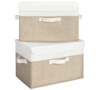 GRANNY SAYS Wardrobe Storage Boxes with Lid, Pack of 2 Collapsible Storage Boxes Lidded, Large Fabric Baskets for Shelves Organising, Top of Wardrobe Organisation, White&Khaki, 40 x 26 x 25.5 cm