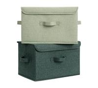 GRANNY SAYS Wardrobe Storage Boxes with Lid, Pack of 2 Collapsible Storage Boxes Lidded, Large Fabric Baskets for Bedroom Organising Shelves, Top of Wardrobe Organisation, Bean and Deep Green