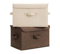GRANNY SAYS Wardrobe Storage Boxes with Lid, Pack of 2 Collapsible Storage Boxes Lidded, Large Fabric Baskets for Shelves Organising, Top of Closet Organisation, Khaki and Brown, 40 x 26 x 25.5 cm