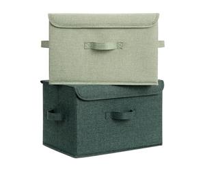 GRANNY SAYS Wardrobe Storage Boxes with Lid, Pack of 2 Collapsible Storage Boxes Lidded, Large Fabric Baskets for Bedroom Organising Shelves, Top of Wardrobe Organisation, Bean and Deep Green