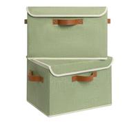 GRANNY SAYS Wardrobe Storage Boxes with Lid, Pack of 2 Collapsible Storage Boxes Lidded, Stackable Fabric Baskets for Shelves Organising, Top of Wardrobe Organisation, Green, 40 x 26 x 25.5 cm