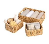 GRANNY SAYS Water Hyacinth Storage Basket, Decorative Wicker Storage Baskets, Pack of 3 Wicker Baskets for Shelves, 1 Large Wicker Basket and 2 Small Storage Baskets for Gifts