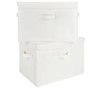 GRANNY SAYS White Storage Boxes with Lids, Pack of 2 Fabric Baskets for Shelves, Large Storage Boxes with Lids Pretty, Clothes Containers for Organising Clothes, Decorative Wardrobe Organisation