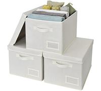 GRANNY SAYS White Storage Boxes With Lids, Pack of 3 Fabric Containers, Large Baskets for Shelves Organizing Towels, Toys, Jumpers